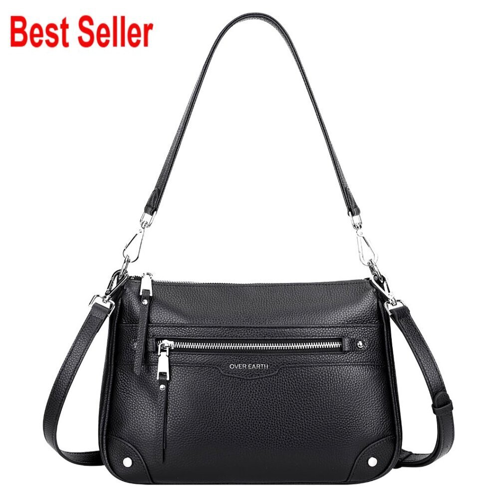 Genuine Leather Crossbody Bag with Multi Pockets Hobo Shoulder Purse